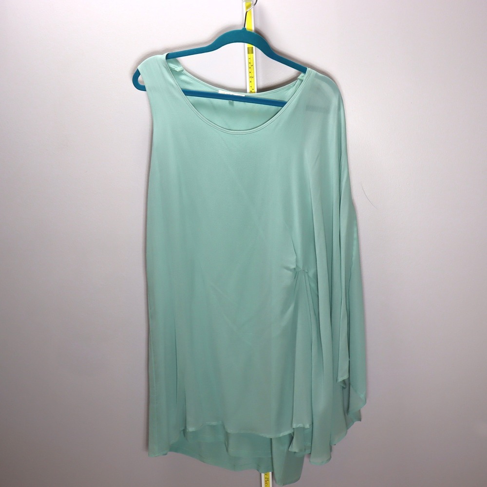 Gold Hawk Silk Cape Top Womens‎ M Mint Green Excellent Asymmetrical One Shoulder